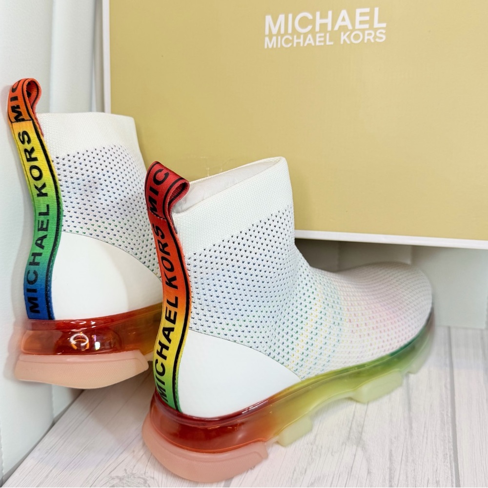 SOLD OUT Michael Kors Stretch-Knit Kendra Sock Sneakers Rainbow Slip On Women’s